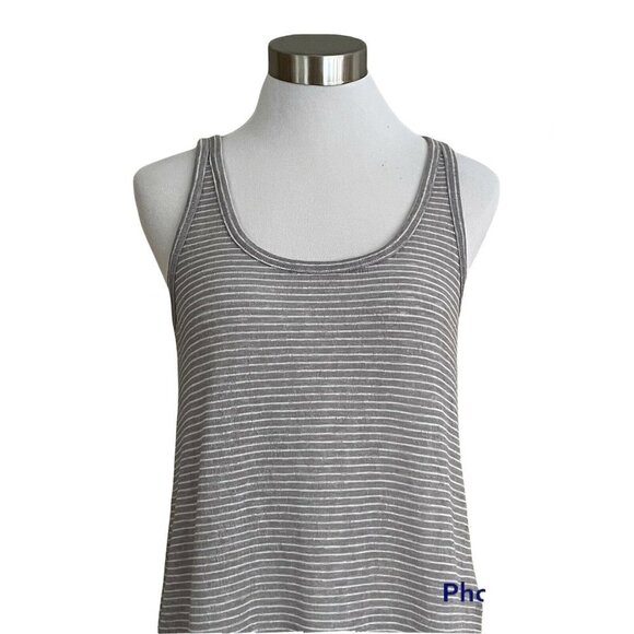 DKNY Women’s Small Knit Tank Gray White Stripe Hi Low Hem Split Side Seam Top - Picture 2 of 5